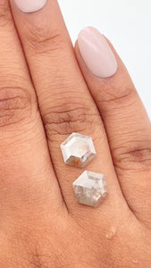 2.73cttw | Rustic  Hexagon Shape Rose Cut Diamond Matched Pair - Modern Rustic Diamond