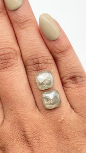 8.09cttw | Salt & Pepper Cushion Shape Rose Cut Diamond Matched Pair - Modern Rustic Diamond