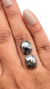 7.97cttw | Salt & Pepper Cushion Shape Rose Cut Diamond Matched Pair - Modern Rustic Diamond
