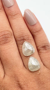 10.12cttw | Salt & Pepper Pear Shape Rose Cut Diamond Matched Pair - Modern Rustic Diamond