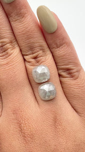 7.89cttw | Salt & Pepper Cushion Shape Rose Cut Diamond Matched Pair - Modern Rustic Diamond