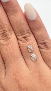 1.53cttw | Salt & Pepper Oval Shape Rose Cut Diamond Matched Pair - Modern Rustic Diamond
