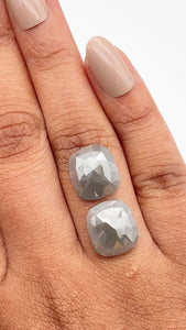 10.70cttw | Salt & Pepper Cushion Shape Rose Cut Diamond Matched Pair - Modern Rustic Diamond