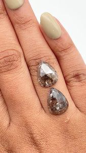 8.25cttw | Salt & Pepper Pear Shape Rose Cut Diamond Matched Pair - Modern Rustic Diamond