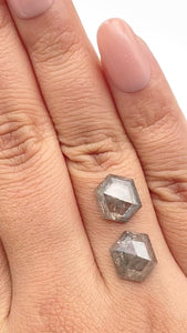 7.05cttw | Rustic Hexagon Shape Rose Cut Diamond Matched Pair - Modern Rustic Diamond