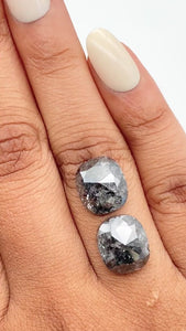 10.46cttw | Salt & Pepper Cushion Shape Rose Cut Diamond Matched Pair - Modern Rustic Diamond