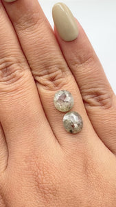 4.09cttw | Salt & Pepper Oval Shape Rose Cut Diamond Matched Pair - Modern Rustic Diamond