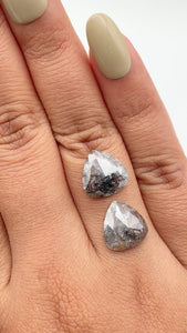 6.86cttw | Salt & Pepper Pear Shape Rose Cut Diamond Matched Pair - Modern Rustic Diamond
