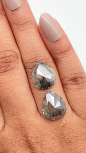 10.96cttw | Salt & Pepper Pear Shape Rose Cut Diamond Matched Pair - Modern Rustic Diamond