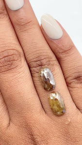 4.88cttw | Salt & Pepper Oval Shape Rose Cut Diamond Matched Pair - Modern Rustic Diamond
